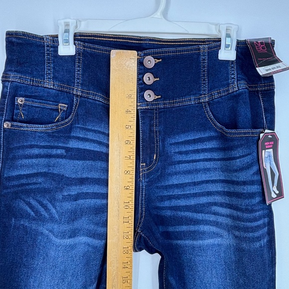 NOBO No Boundaries Juniors Sz 19 High Rise Skinny Jeans Dark Blue Wash 3 Button - Picture 4 of 8